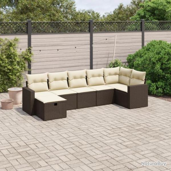 Salon de jardin avec coussins 7 pcs marron rsine tresse