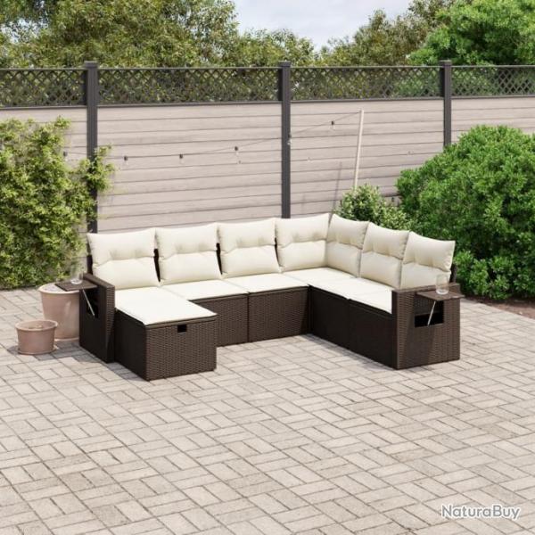 Salon de jardin avec coussins 7 pcs marron rsine tresse