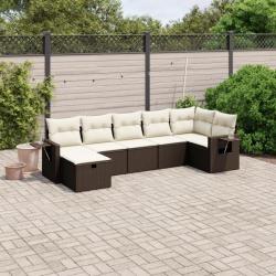 Salon de jardin avec coussins 7 pcs marron résine tressée