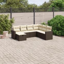 Salon de jardin avec coussins 7 pcs marron résine tressée