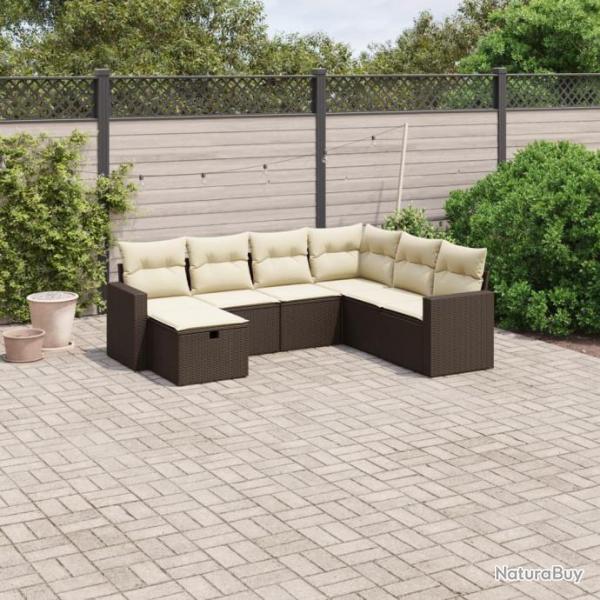 Salon de jardin avec coussins 7 pcs marron rsine tresse