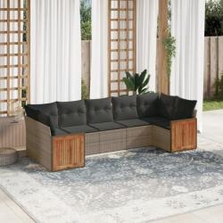 Salon de jardin avec coussins 7 pcs gris résine tressée