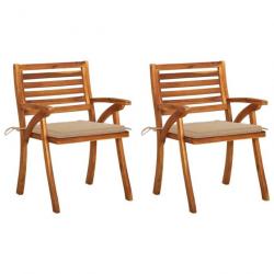 Chaises à dîner de jardin avec coussins 2 pcs Acacia massif