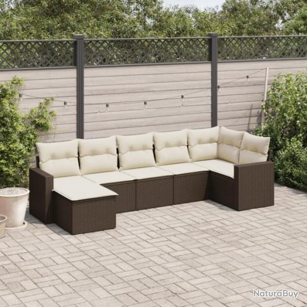 Salon de jardin avec coussins 7 pcs marron rsine tresse