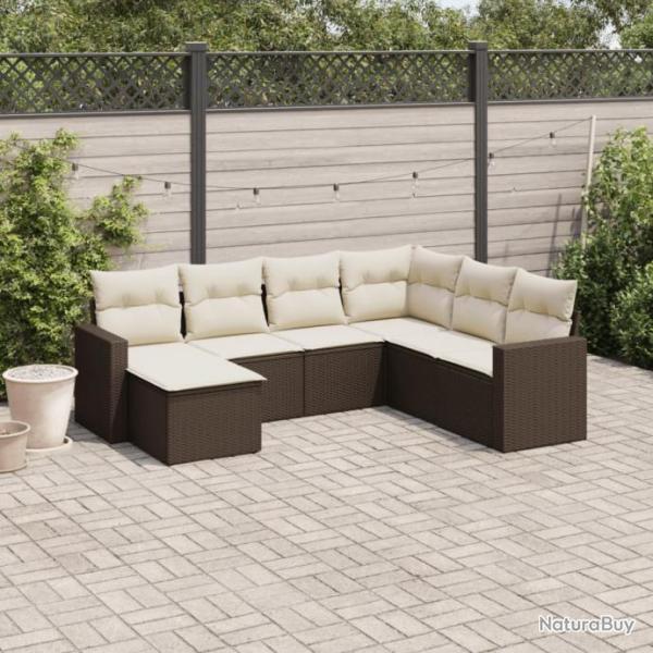 Salon de jardin avec coussins 7 pcs marron rsine tresse