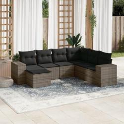 Salon de jardin avec coussins 7 pcs gris résine tressée