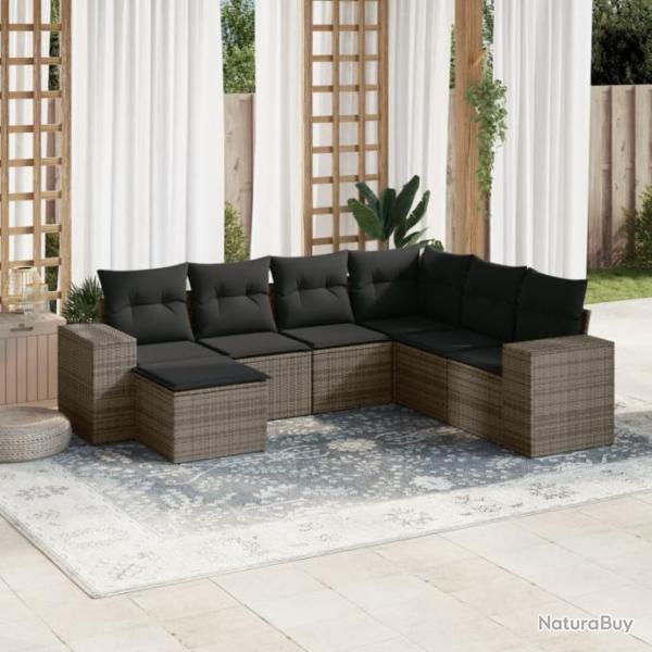 Salon de jardin avec coussins 7 pcs gris rsine tresse