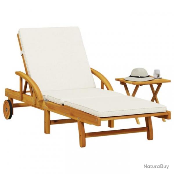 Chaise longue avec coussin et table bois d'acacia massif