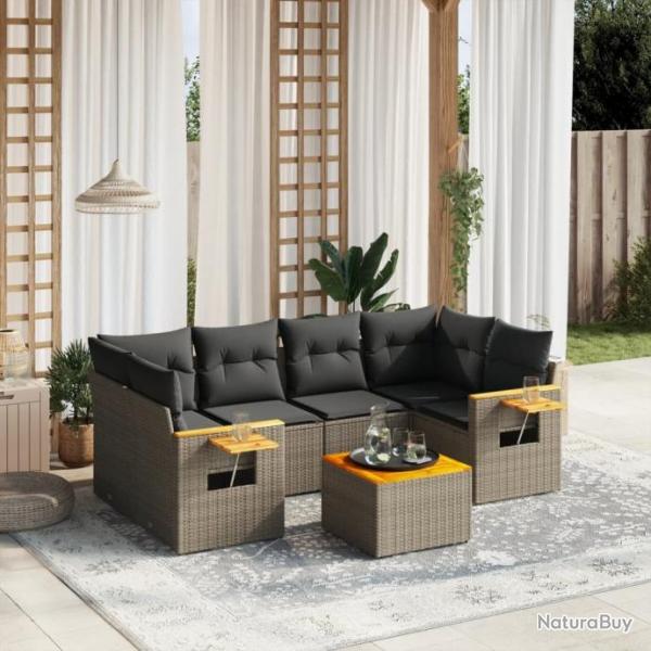 Salon de jardin avec coussins 7 pcs gris rsine tresse