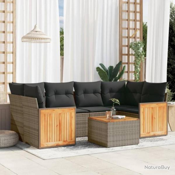 Salon de jardin avec coussins 7 pcs gris rsine tresse