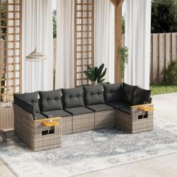 Salon de jardin avec coussins 7 pcs gris résine tressée