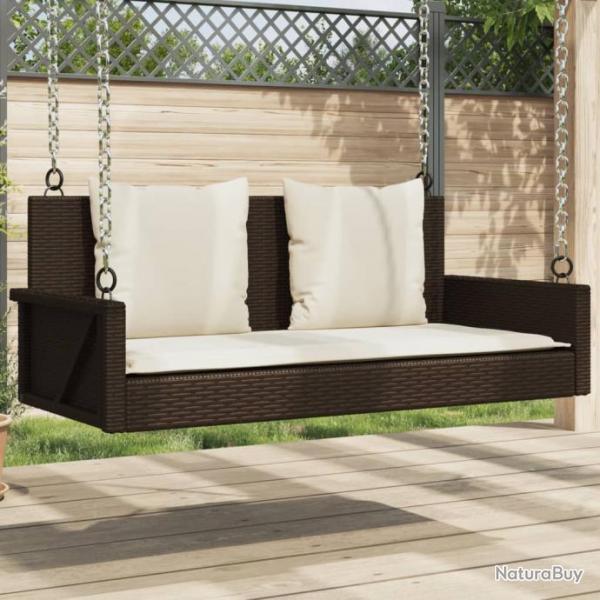 Balancelle avec coussins marron 119x56x48 cm rsine tresse