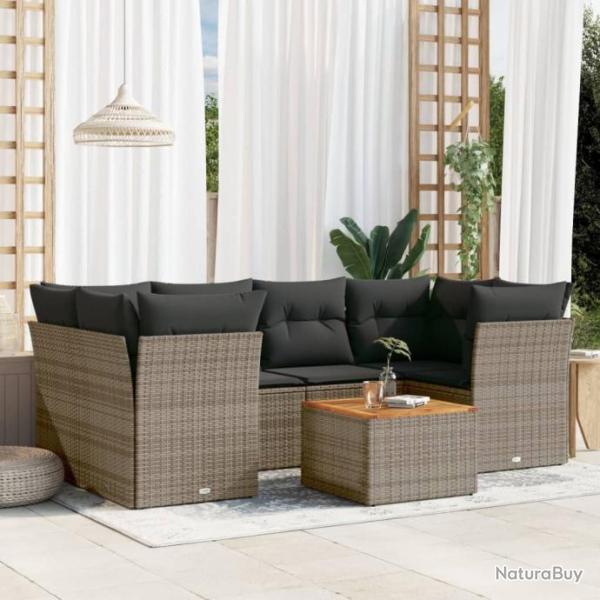 Salon de jardin avec coussins 7 pcs gris rsine tresse