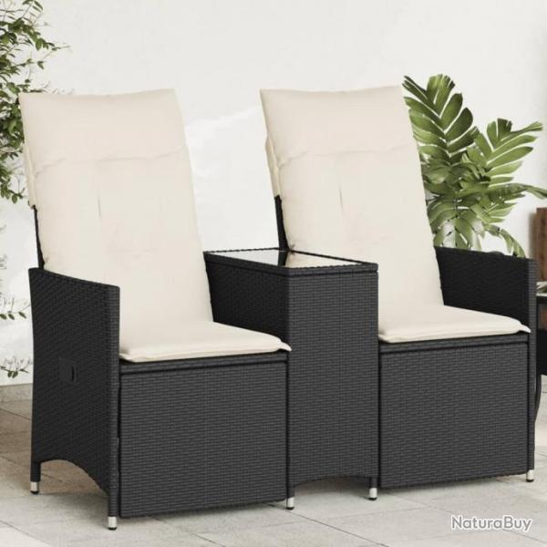 Canap de jardin inclinable 2 places avec table noir poly rotin