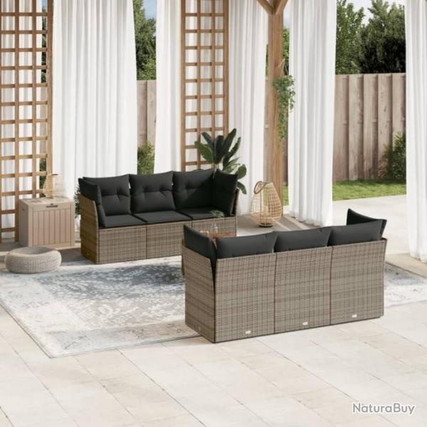 Salon de jardin avec coussins 7 pcs gris rsine tresse