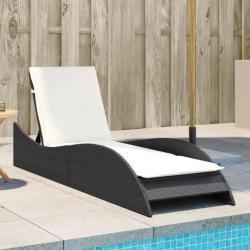 Chaise longue avec coussin noir 60x205x73 cm résine tressée