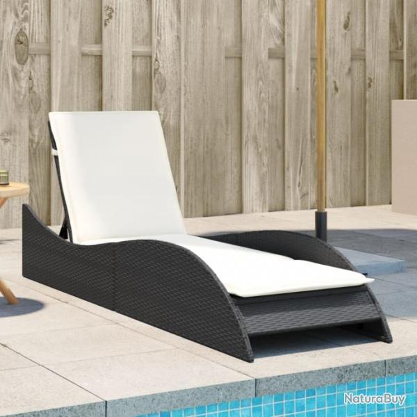 Chaise longue avec coussin noir 60x205x73 cm rsine tresse