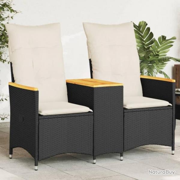 Canap de jardin inclinable 2 places avec table noir poly rotin