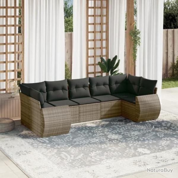 Salon de jardin avec coussins 7 pcs gris rsine tresse