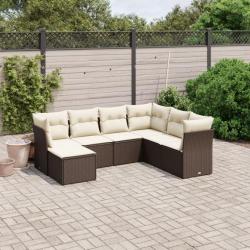 Salon de jardin avec coussins 7 pcs marron résine tressée