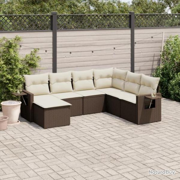 Salon de jardin avec coussins 7 pcs marron rsine tresse