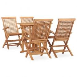 Mobilier à dîner d'extérieur pliable 5 pcs Bois solide de teck