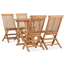 Mobilier à dîner d'extérieur pliable 5 pcs Bois solide de teck