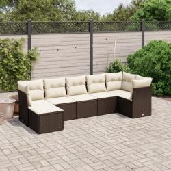 Salon de jardin avec coussins 7 pcs marron résine tressée