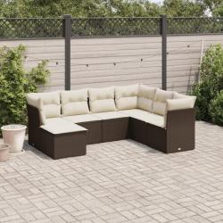 Salon de jardin avec coussins 7 pcs marron résine tressée