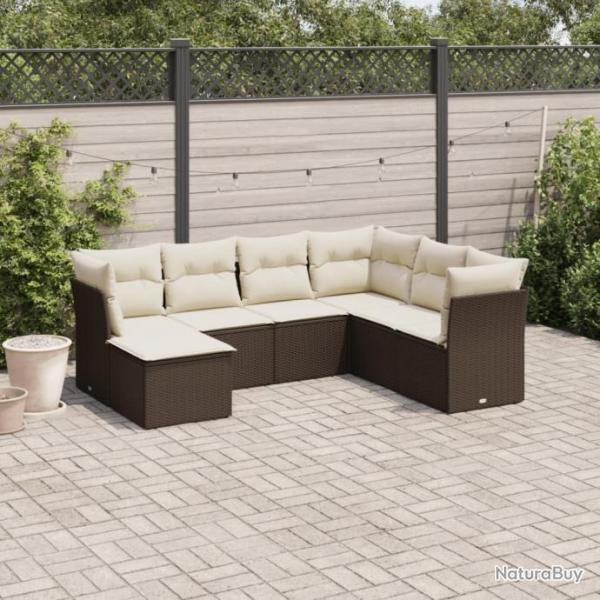 Salon de jardin avec coussins 7 pcs marron rsine tresse