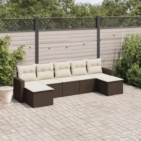 Salon de jardin avec coussins 7 pcs marron rsine tresse