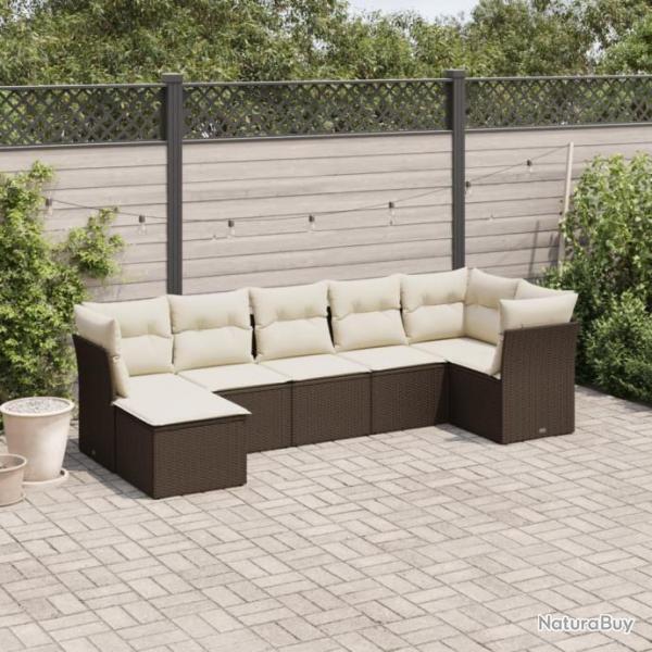 Salon de jardin avec coussins 7 pcs marron rsine tresse