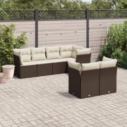 Salon de jardin avec coussins 7 pcs marron résine tressée