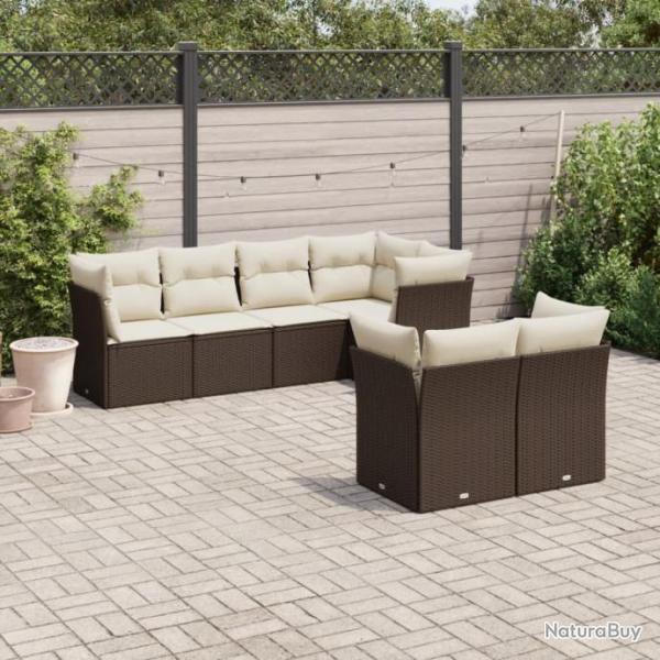 Salon de jardin avec coussins 7 pcs marron rsine tresse