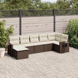 Salon de jardin avec coussins 7 pcs marron résine tressée