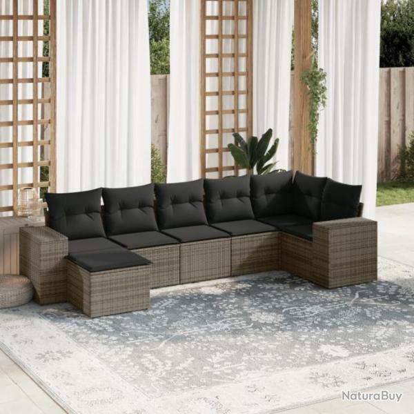 Salon de jardin avec coussins 7 pcs gris rsine tresse