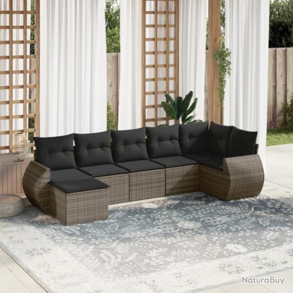 Salon de jardin avec coussins 7 pcs gris rsine tresse