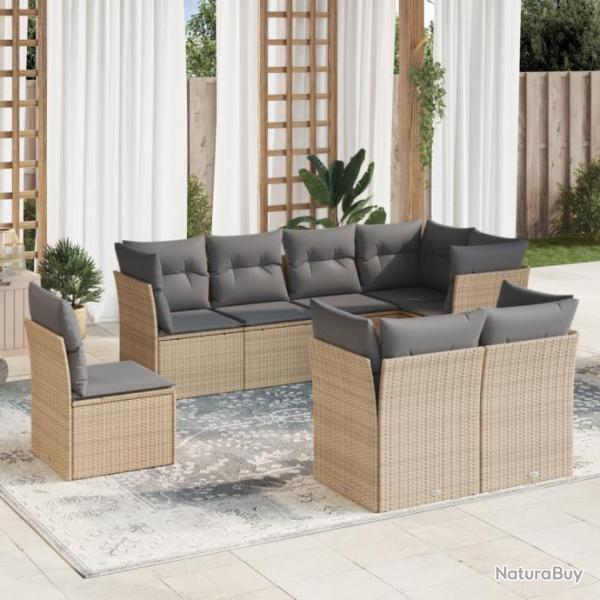 Salon de jardin avec coussins 8 pcs beige rsine tresse