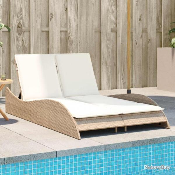 Chaise longue avec coussins beige 114x205x73 cm rsine tresse