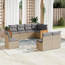 Salon de jardin avec coussins 8 pcs beige résine tressée