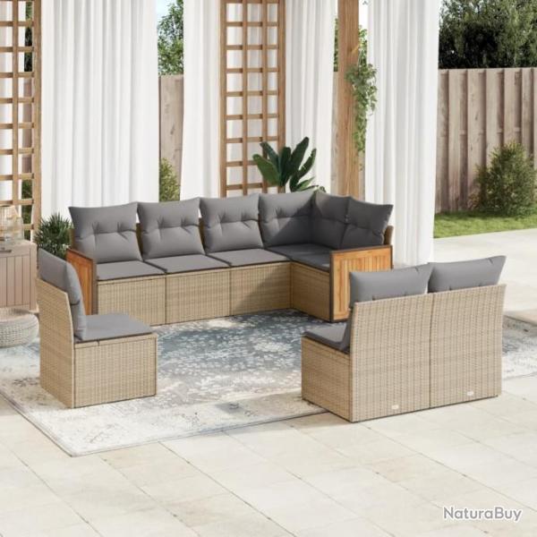 Salon de jardin avec coussins 8 pcs beige rsine tresse