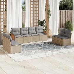 Salon de jardin avec coussins 8 pcs beige résine tressée