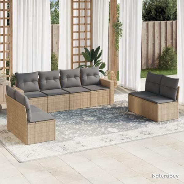 Salon de jardin avec coussins 8 pcs beige rsine tresse