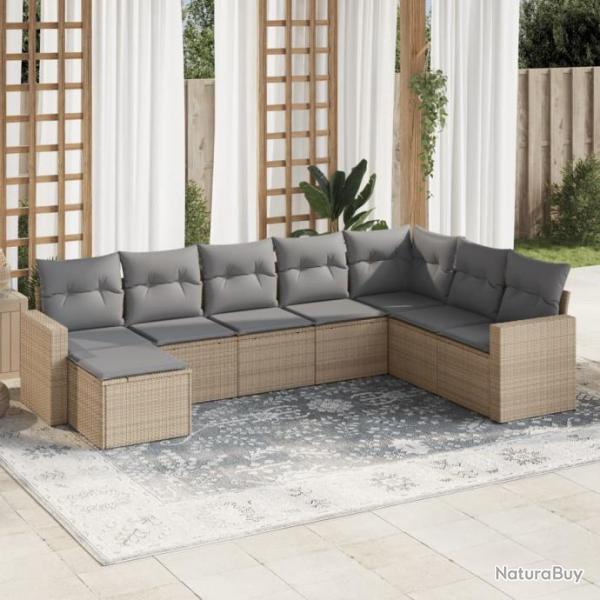 Salon de jardin avec coussins 8 pcs beige rsine tresse