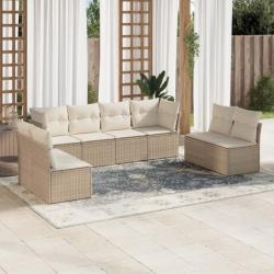 Salon de jardin avec coussins 8 pcs beige résine tressée