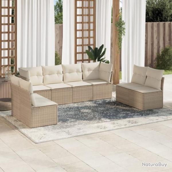 Salon de jardin avec coussins 8 pcs beige rsine tresse