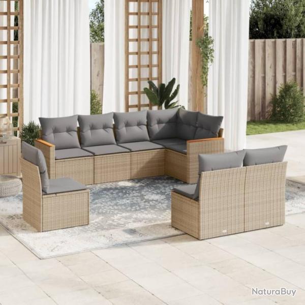 Salon de jardin avec coussins 8pcs mlange beige rsine tresse