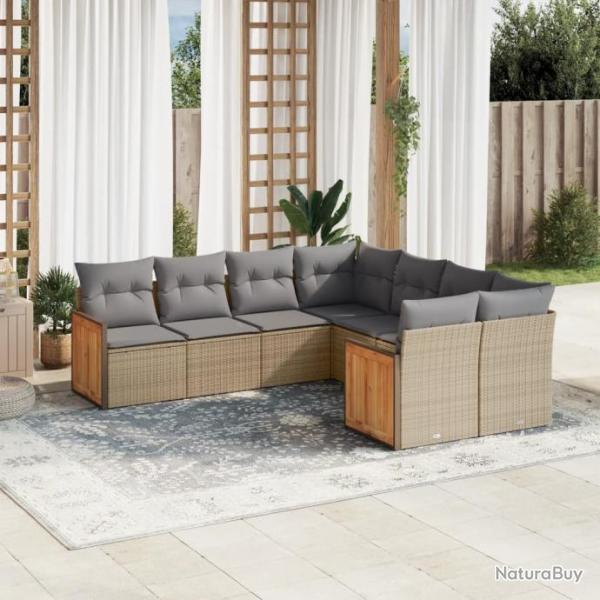 Salon de jardin avec coussins 8 pcs beige rsine tresse