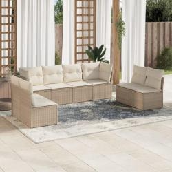 Salon de jardin avec coussins 8 pcs beige résine tressée