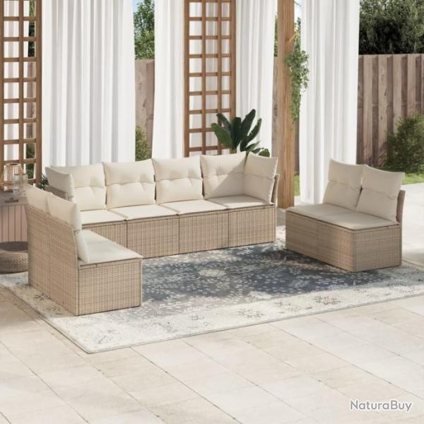 Salon de jardin avec coussins 8 pcs beige rsine tresse